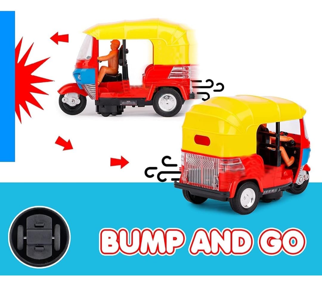 Pullback Bump & Go Toys for Kids Auto Ricksaw Tricycle