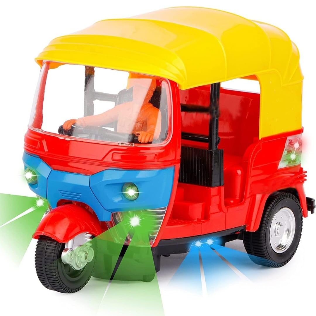 Pullback Bump & Go Toys for Kids Auto Ricksaw Tricycle