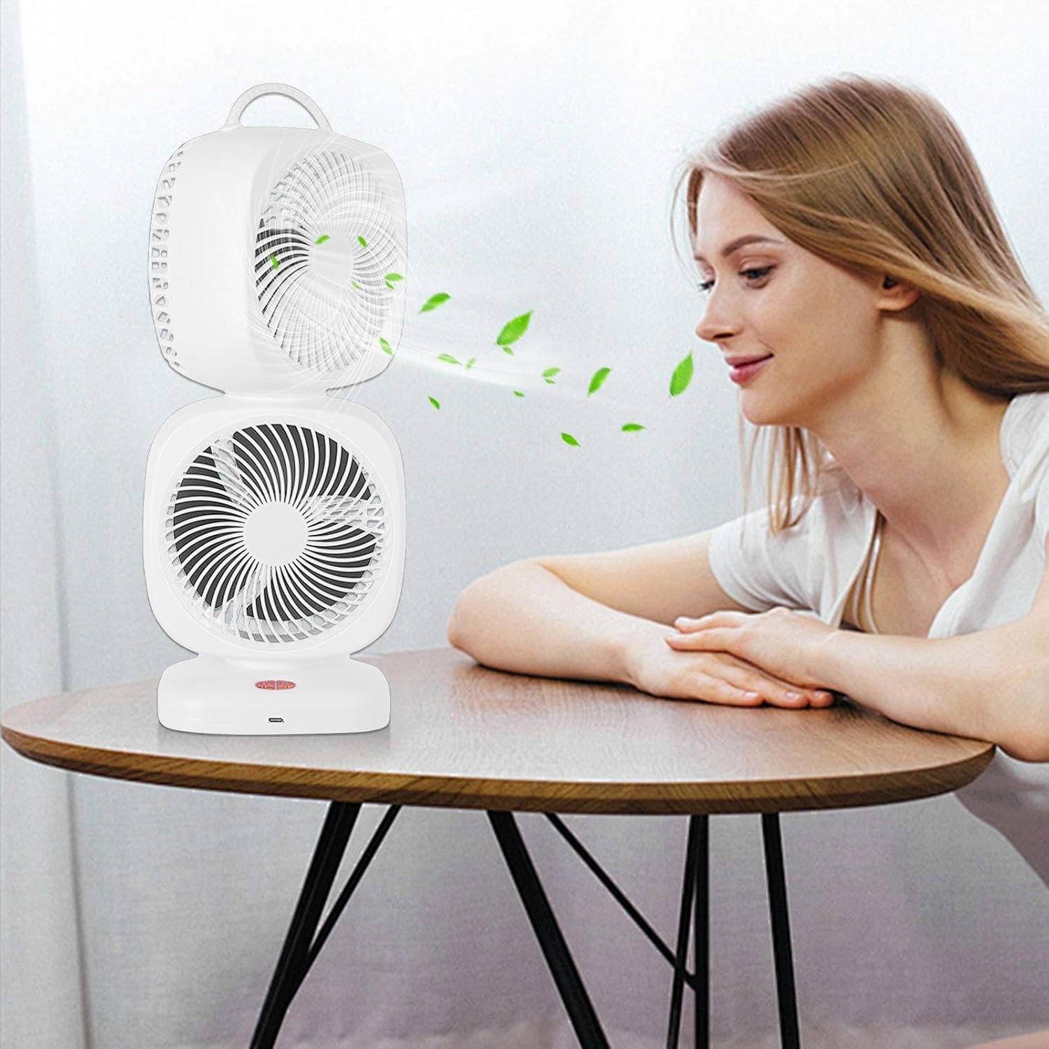 Table Top Fans - Dual Head Small Table Fan | 350 Degrees Oscillation Small Room Fan